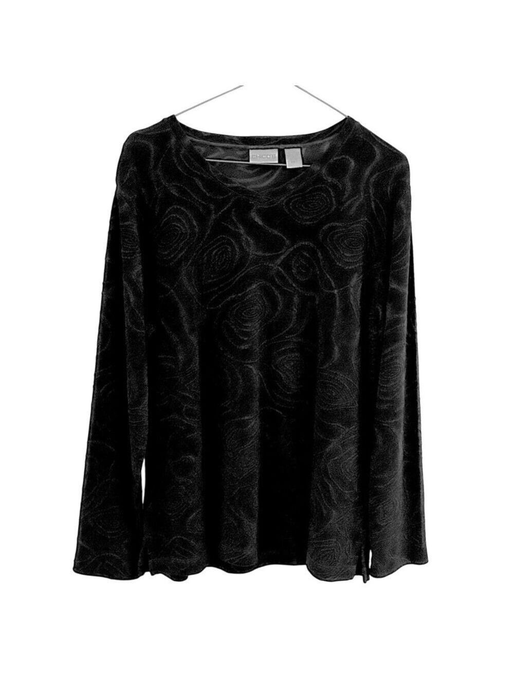 Chico's Long Sleeve Crew Neck Slinky Detailed Top Sz2